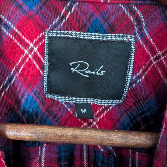 Rails Britt Short Sleeve Button Down Shirt Raspberry Navy Grunge Y2K Women's Med - Picture 8 of 12